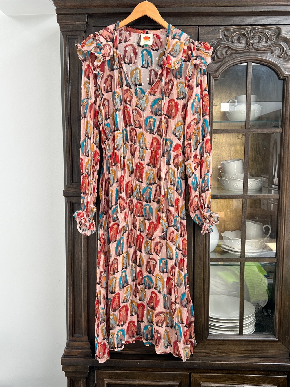 Rare Farm Rio Painted Monkeys Watercolor MIDI Dress